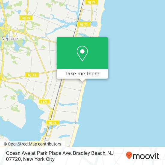 Mapa de Ocean Ave at Park Place Ave, Bradley Beach, NJ 07720
