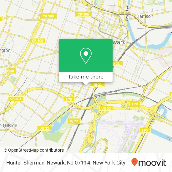 Mapa de Hunter Sherman, Newark, NJ 07114