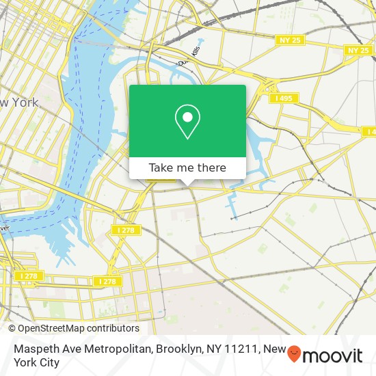 Mapa de Maspeth Ave Metropolitan, Brooklyn, NY 11211