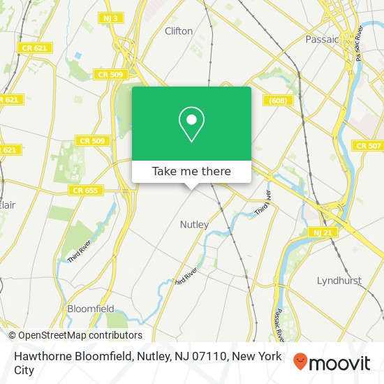 Mapa de Hawthorne Bloomfield, Nutley, NJ 07110