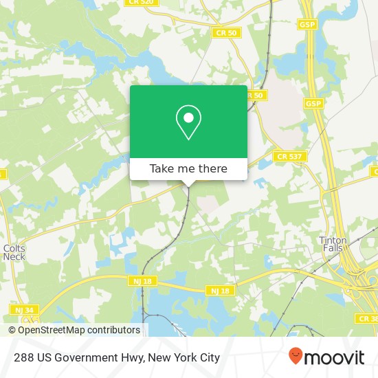 Mapa de 288 US Government Hwy, Colts Neck, NJ 07722