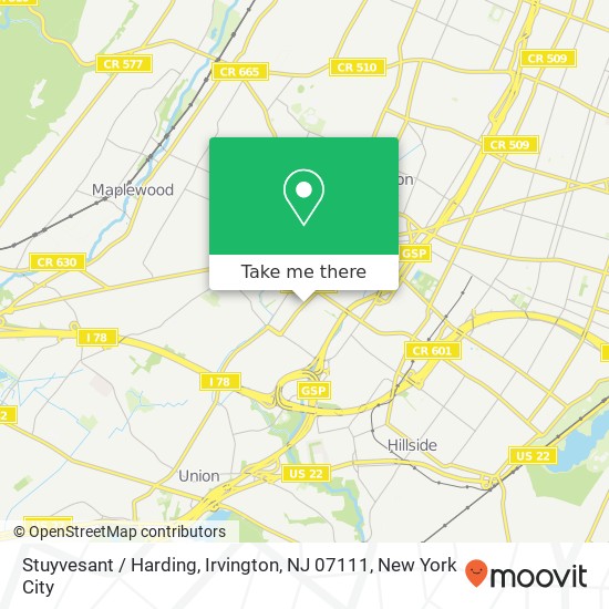 Mapa de Stuyvesant / Harding, Irvington, NJ 07111
