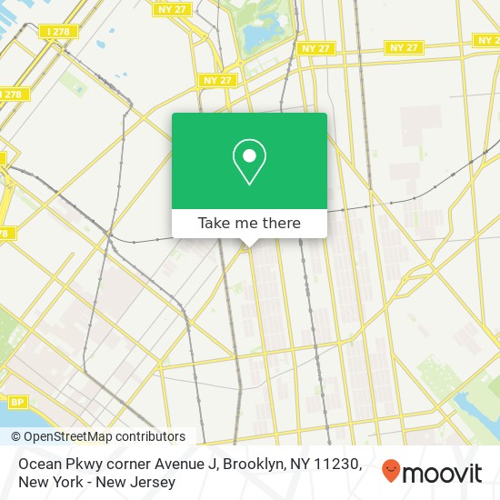 Mapa de Ocean Pkwy corner Avenue J, Brooklyn, NY 11230