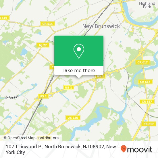 Mapa de 1070 Linwood Pl, North Brunswick, NJ 08902