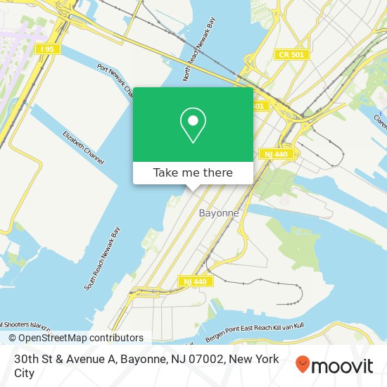 Mapa de 30th St & Avenue A, Bayonne, NJ 07002