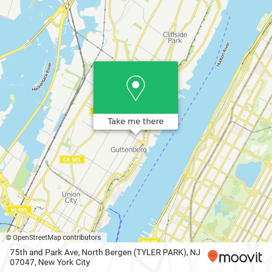 Mapa de 75th and Park Ave, North Bergen (TYLER PARK), NJ 07047
