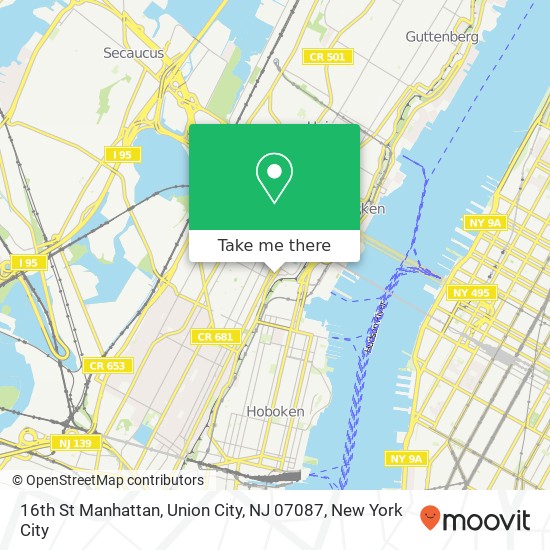 Mapa de 16th St Manhattan, Union City, NJ 07087