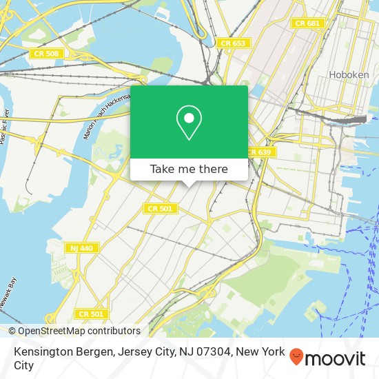 Mapa de Kensington Bergen, Jersey City, NJ 07304