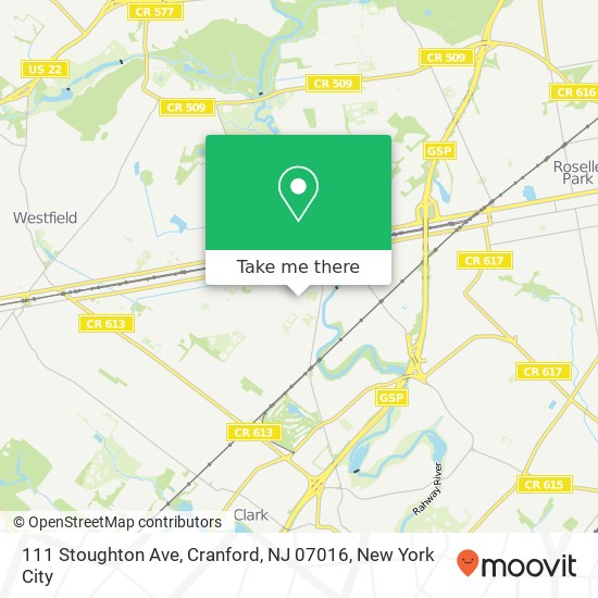 Mapa de 111 Stoughton Ave, Cranford, NJ 07016