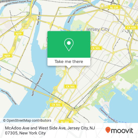 Mapa de McAdoo Ave and West Side Ave, Jersey City, NJ 07305