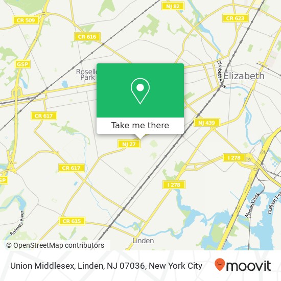 Mapa de Union Middlesex, Linden, NJ 07036