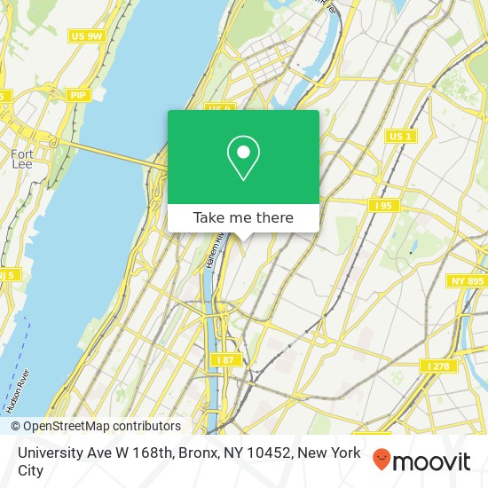 Mapa de University Ave W 168th, Bronx, NY 10452