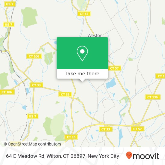 Mapa de 64 E Meadow Rd, Wilton, CT 06897