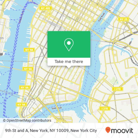 Mapa de 9th St and A, New York, NY 10009