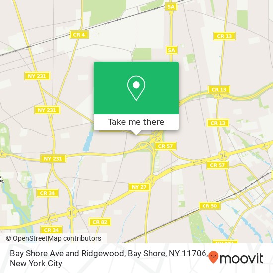 Mapa de Bay Shore Ave and Ridgewood, Bay Shore, NY 11706