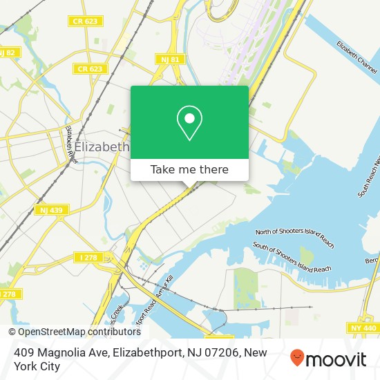 Mapa de 409 Magnolia Ave, Elizabethport, NJ 07206