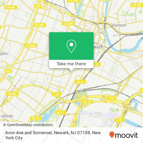 Mapa de Avon Ave and Somerset, Newark, NJ 07108