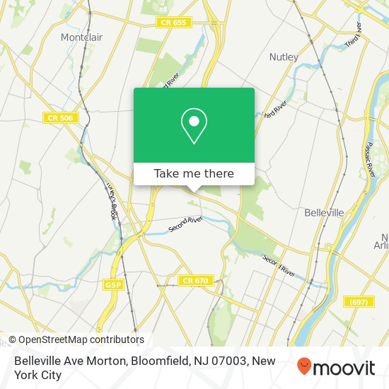 Mapa de Belleville Ave Morton, Bloomfield, NJ 07003