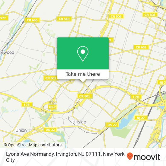 Mapa de Lyons Ave Normandy, Irvington, NJ 07111