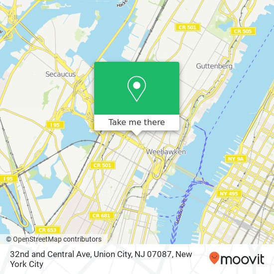 Mapa de 32nd and Central Ave, Union City, NJ 07087