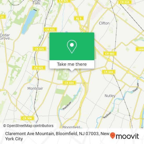 Mapa de Claremont Ave Mountain, Bloomfield, NJ 07003