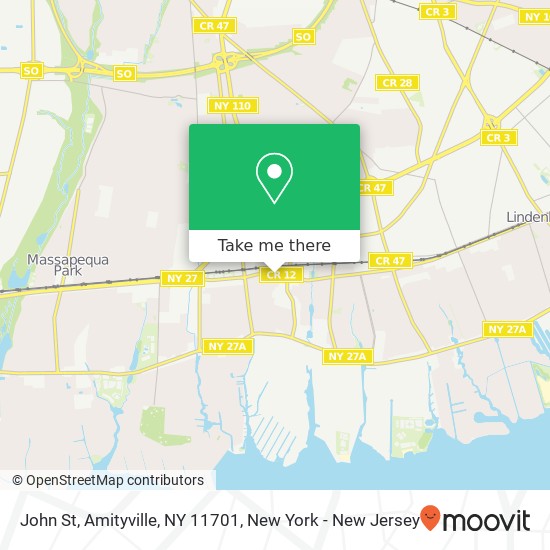 John St, Amityville, NY 11701 map