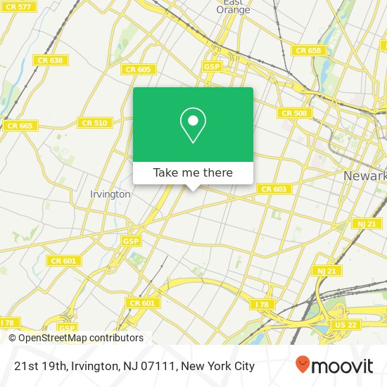Mapa de 21st 19th, Irvington, NJ 07111