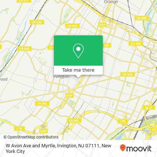 Mapa de W Avon Ave and Myrtle, Irvington, NJ 07111