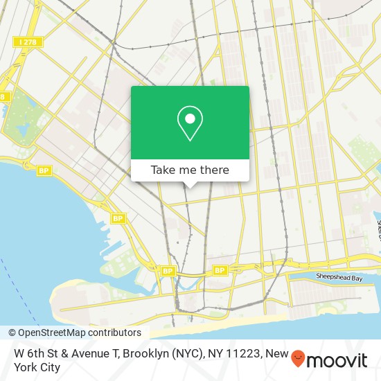 Mapa de W 6th St & Avenue T, Brooklyn (NYC), NY 11223