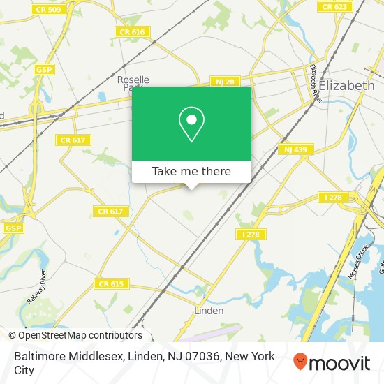 Mapa de Baltimore Middlesex, Linden, NJ 07036