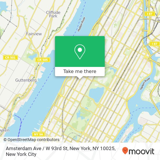 Amsterdam Ave / W 93rd St, New York, NY 10025 map