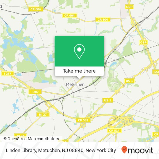 Mapa de Linden Library, Metuchen, NJ 08840