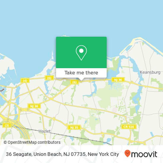 Mapa de 36 Seagate, Union Beach, NJ 07735