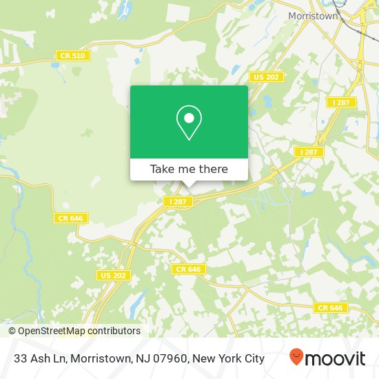 Mapa de 33 Ash Ln, Morristown, NJ 07960