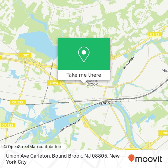 Mapa de Union Ave Carleton, Bound Brook, NJ 08805