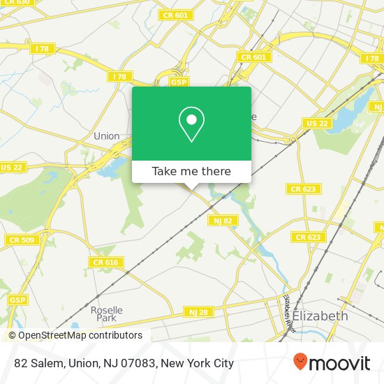 Mapa de 82 Salem, Union, NJ 07083
