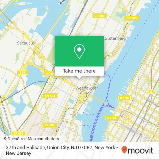 Mapa de 37th and Palisade, Union City, NJ 07087