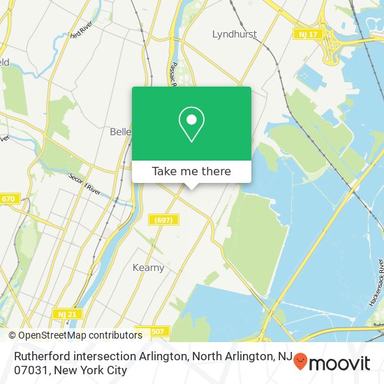 Mapa de Rutherford intersection Arlington, North Arlington, NJ 07031