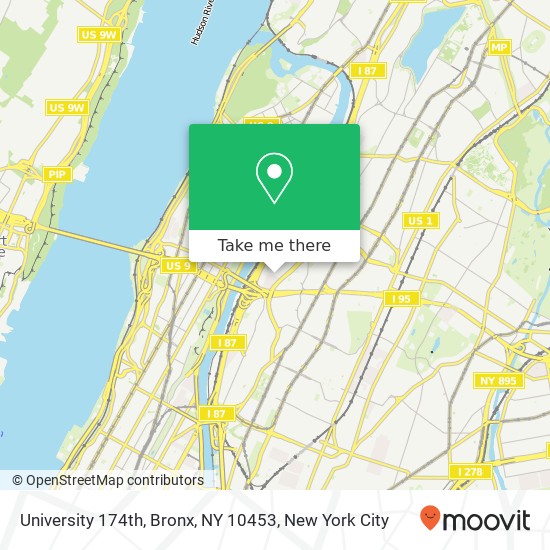 Mapa de University 174th, Bronx, NY 10453