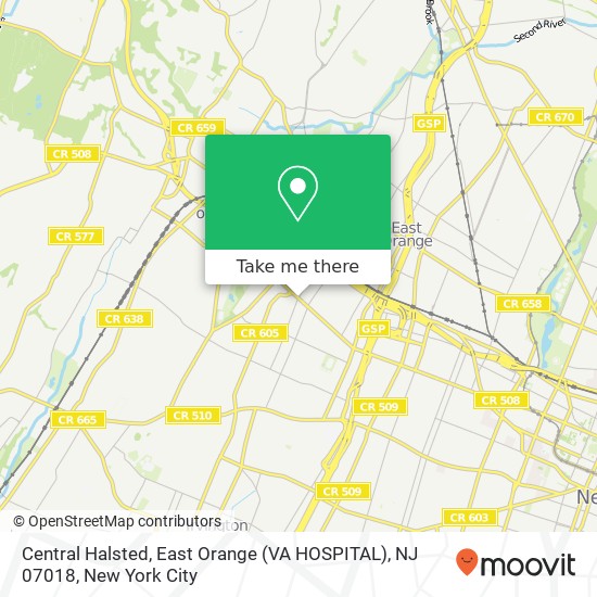Central Halsted, East Orange (VA HOSPITAL), NJ 07018 map