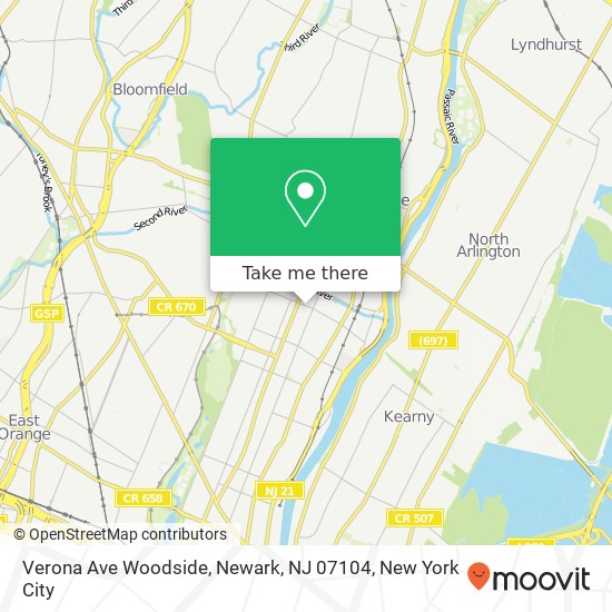 Mapa de Verona Ave Woodside, Newark, NJ 07104