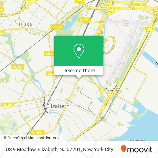 Mapa de US 9 Meadow, Elizabeth, NJ 07201