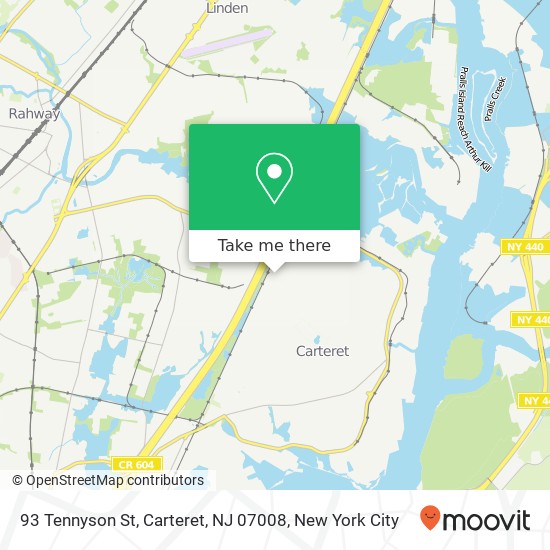 Mapa de 93 Tennyson St, Carteret, NJ 07008