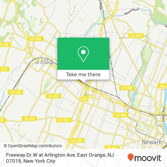 Mapa de Freeway Dr W at Arlington Ave, East Orange, NJ 07018