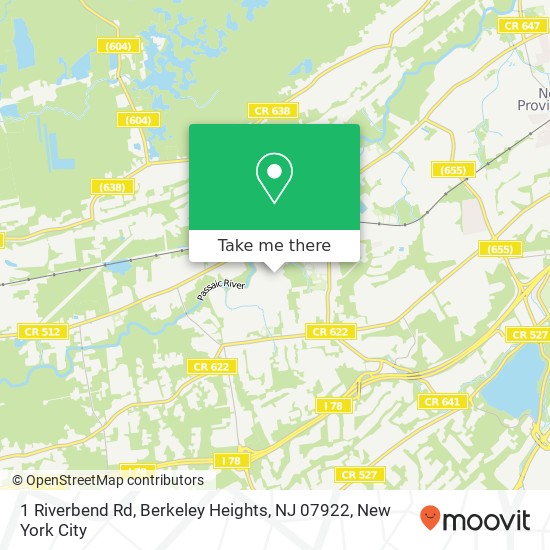 Mapa de 1 Riverbend Rd, Berkeley Heights, NJ 07922