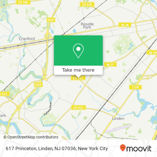 Mapa de 617 Princeton, Linden, NJ 07036