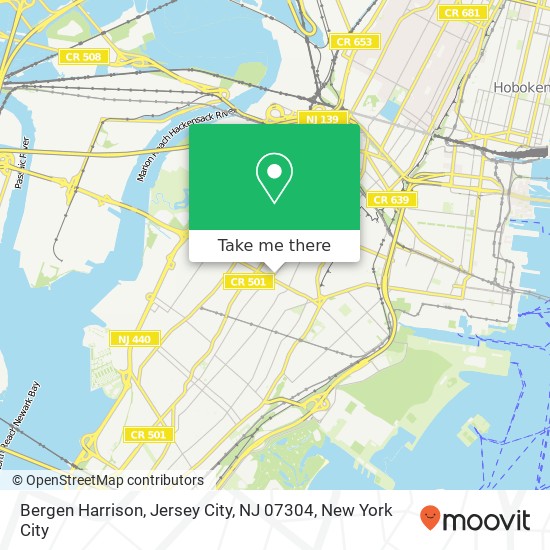 Mapa de Bergen Harrison, Jersey City, NJ 07304