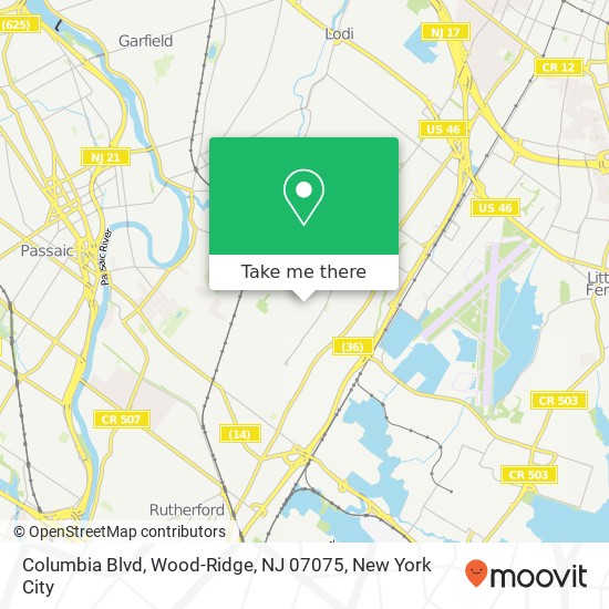 Mapa de Columbia Blvd, Wood-Ridge, NJ 07075