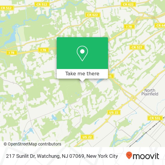 Mapa de 217 Sunlit Dr, Watchung, NJ 07069