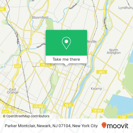 Mapa de Parker Montclair, Newark, NJ 07104